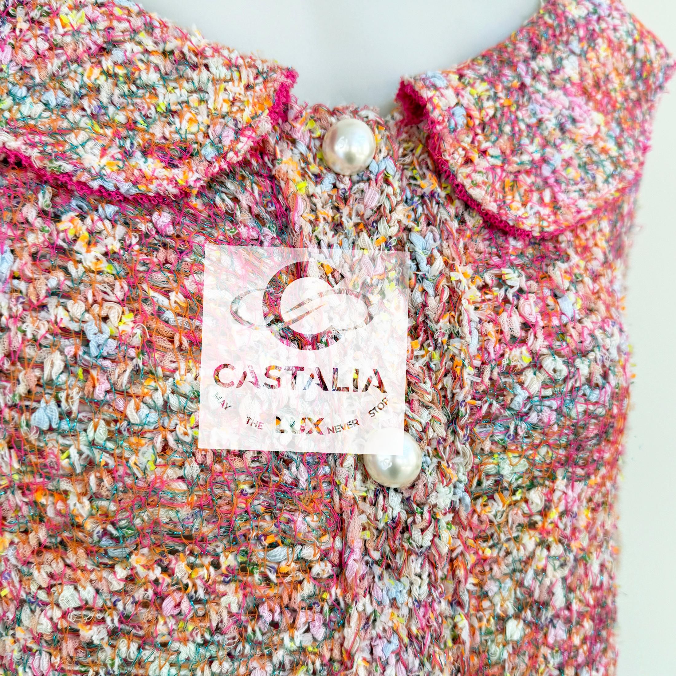 Chanel CC Bottoni di perle in tessuto Lesage Tweed in colori pastello 40 FR in vendita 8