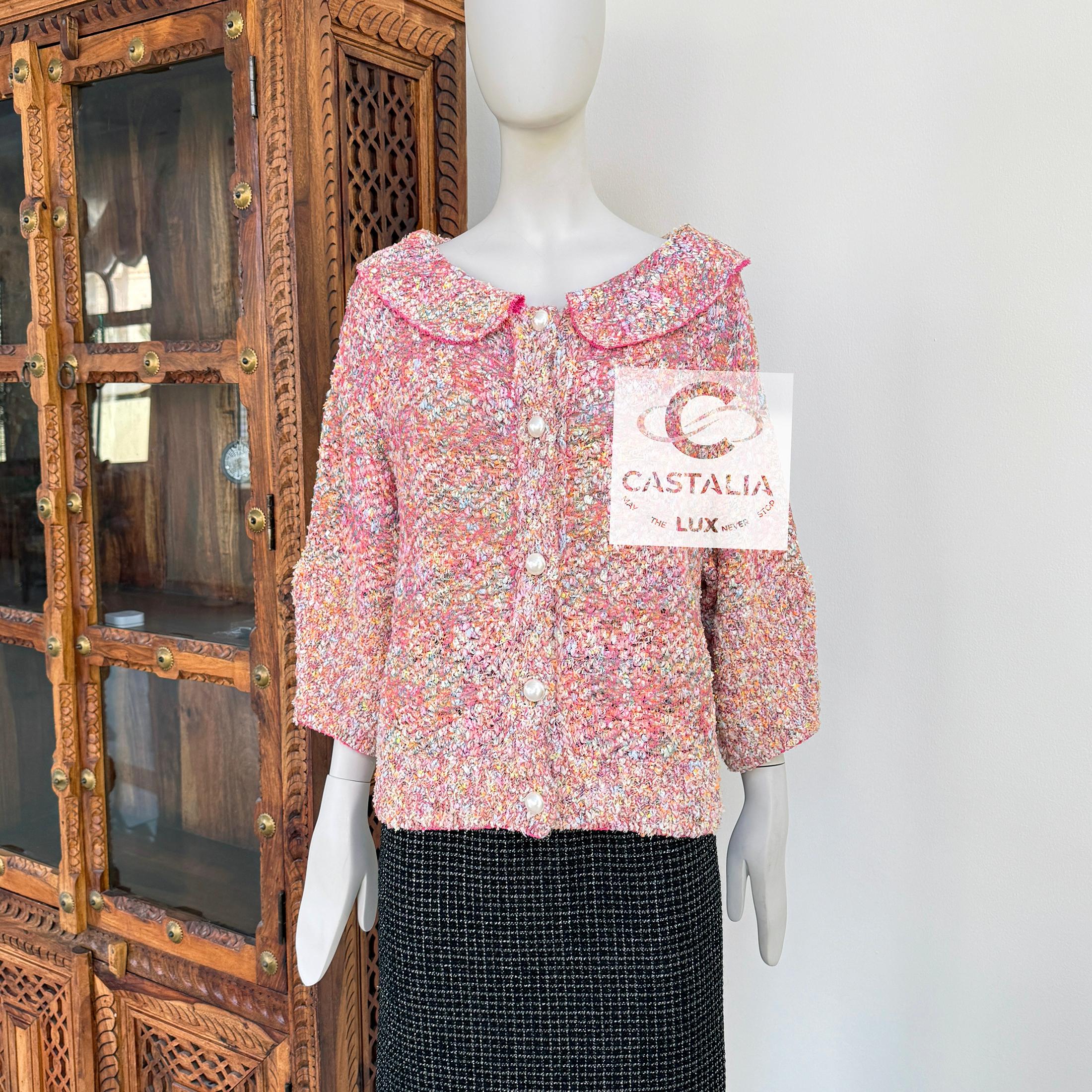 Chanel CC Bottoni di perle in tessuto Lesage Tweed in colori pastello 40 FR in vendita 9