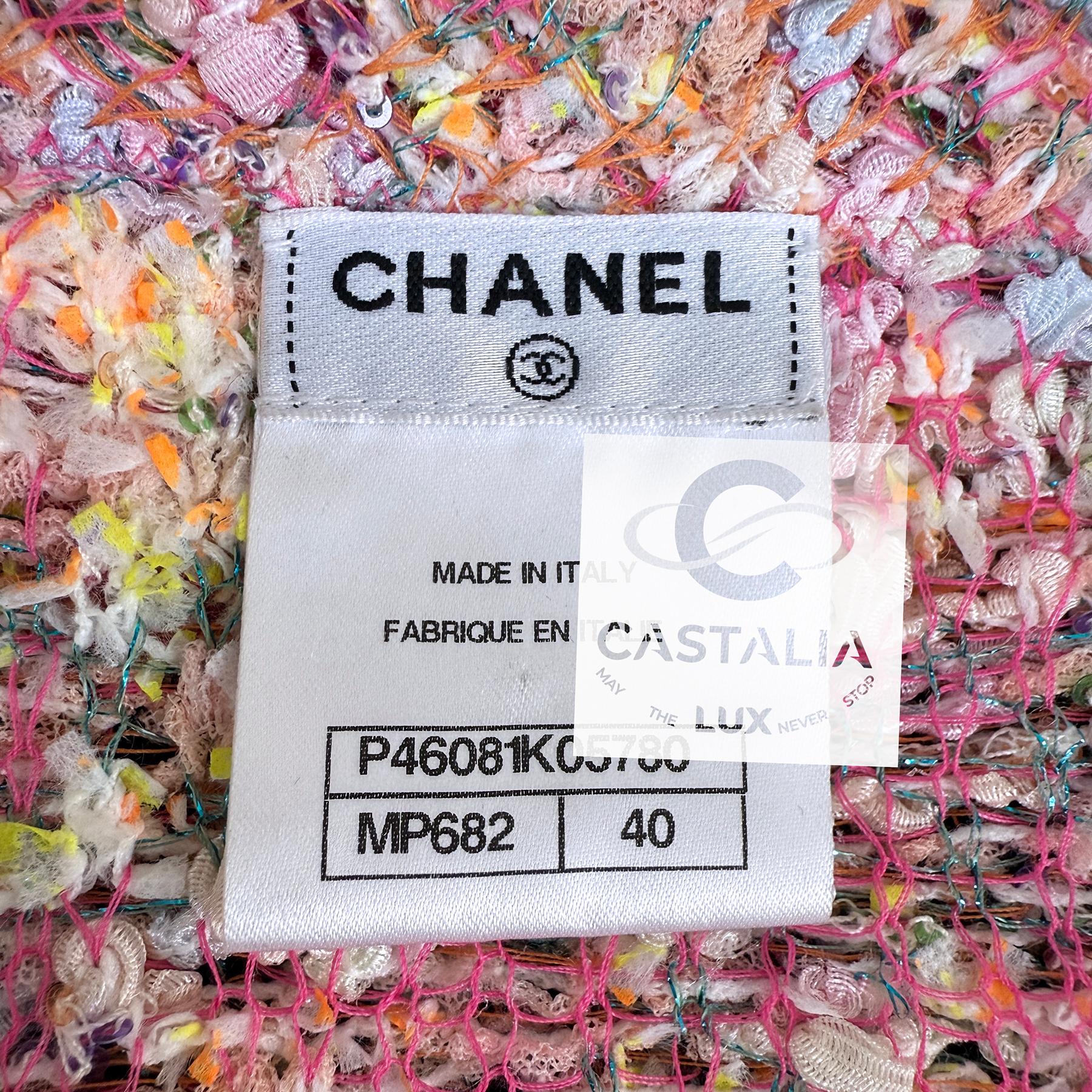 Chanel CC Bottoni di perle in tessuto Lesage Tweed in colori pastello 40 FR in vendita 12