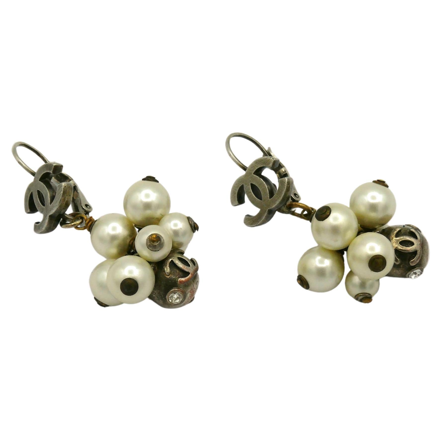 CHANEL CC Pearl Cluster Keeper Earrings, Fall 2004 For Sale