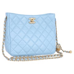 Chanel CC Pearl Crush Small Hobo in pelle blu baby