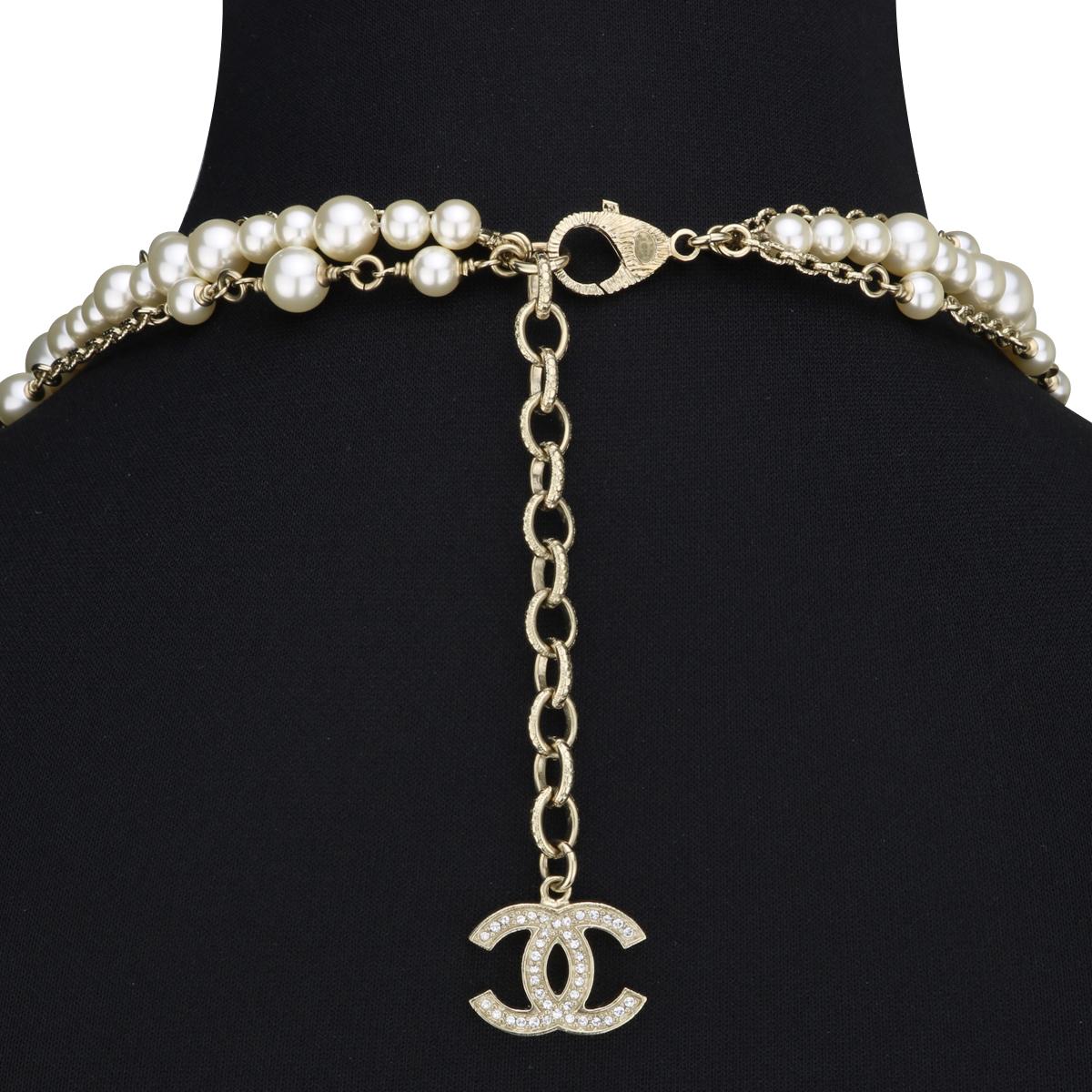 CHANEL CC Pearl Crystal Camellia Gold-Tone Long Necklace 2019 4