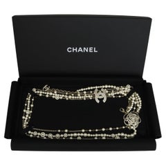 CHANEL CC Pearl Crystal Camellia Gold-Tone Long Necklace 2019