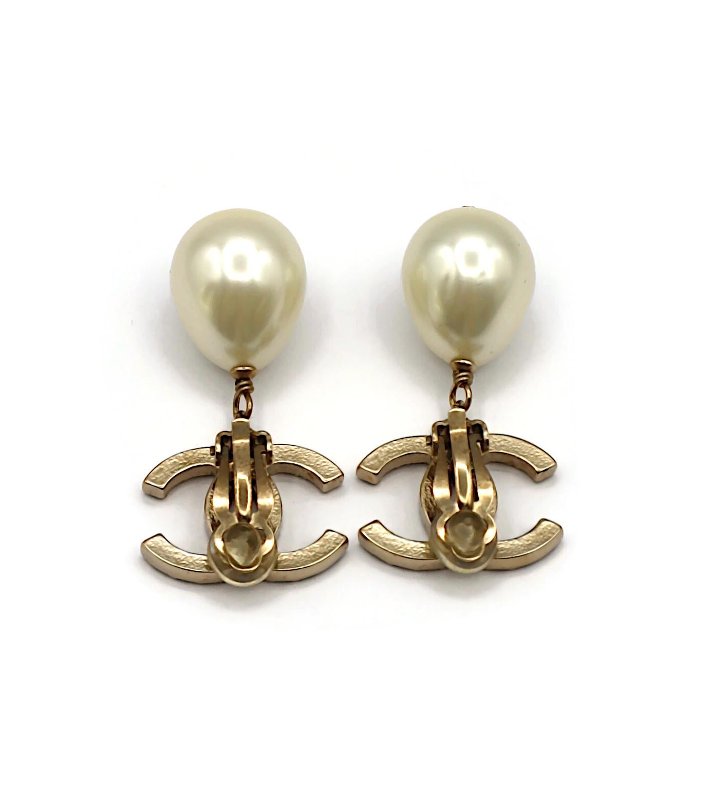 CHANEL CC Pearl Dangling Earrings For Sale 4
