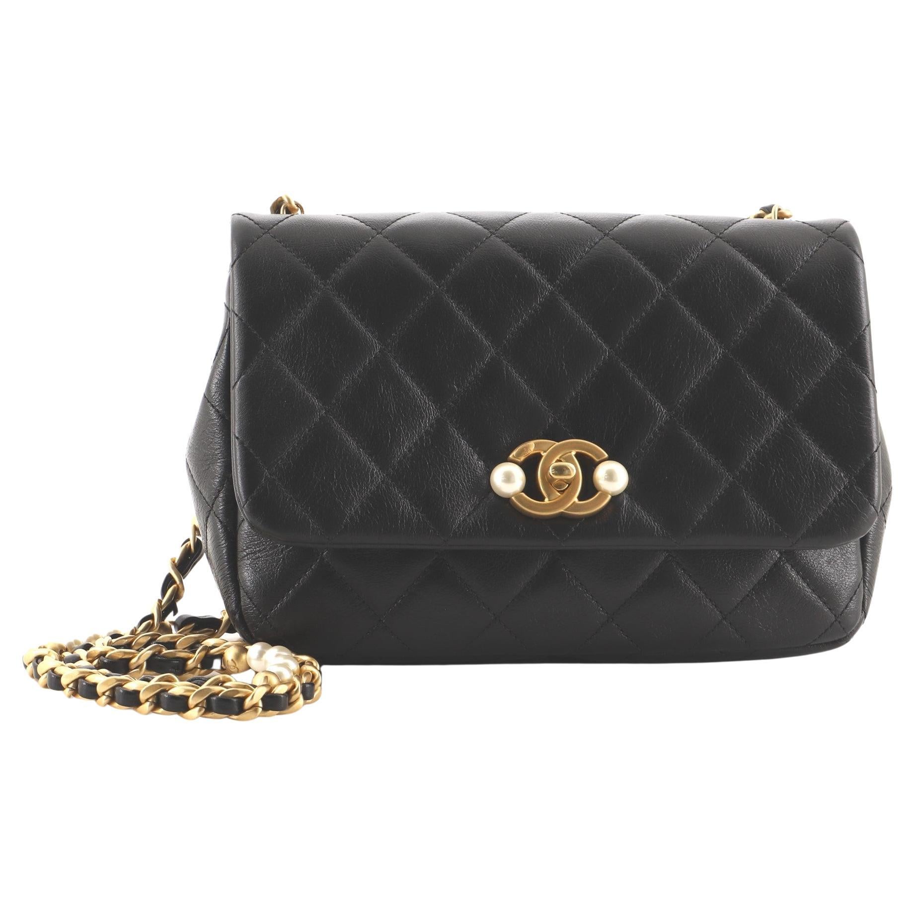 Chanel CC Pearl Section Chain Flap Bag Quilted Calfskin Small