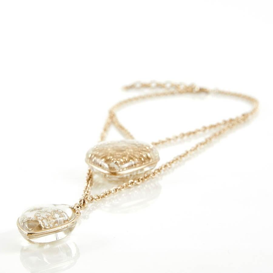 Chanel CC  Pearl Transparent Resin Gold Toned Long Necklace 4