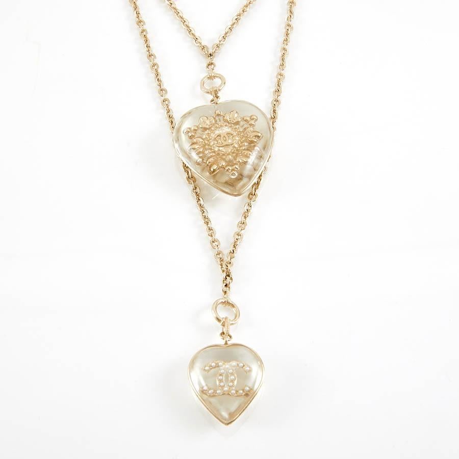 Chanel CC  Pearl Transparent Resin Gold Toned Long Necklace In Excellent Condition In Paris, FR