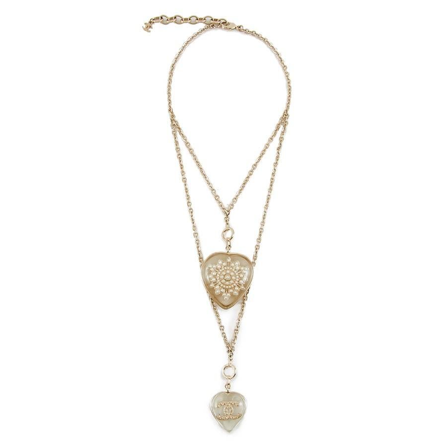 Chanel CC  Pearl Transparent Resin Gold Toned Long Necklace 2