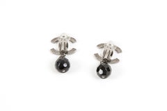 Chanel CC Pendant Black Bead Clip-On Earrings