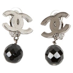 Chanel CC Pendant Black Bead Clip-On Earrings
