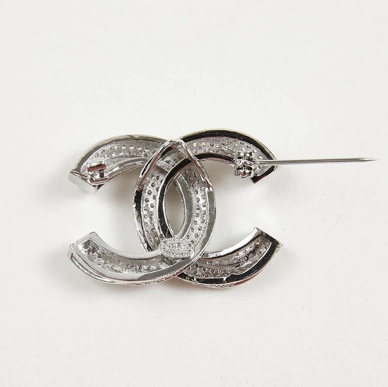 Chanel CC Pendant Brooch Silver Tone Diamante at 1stDibs