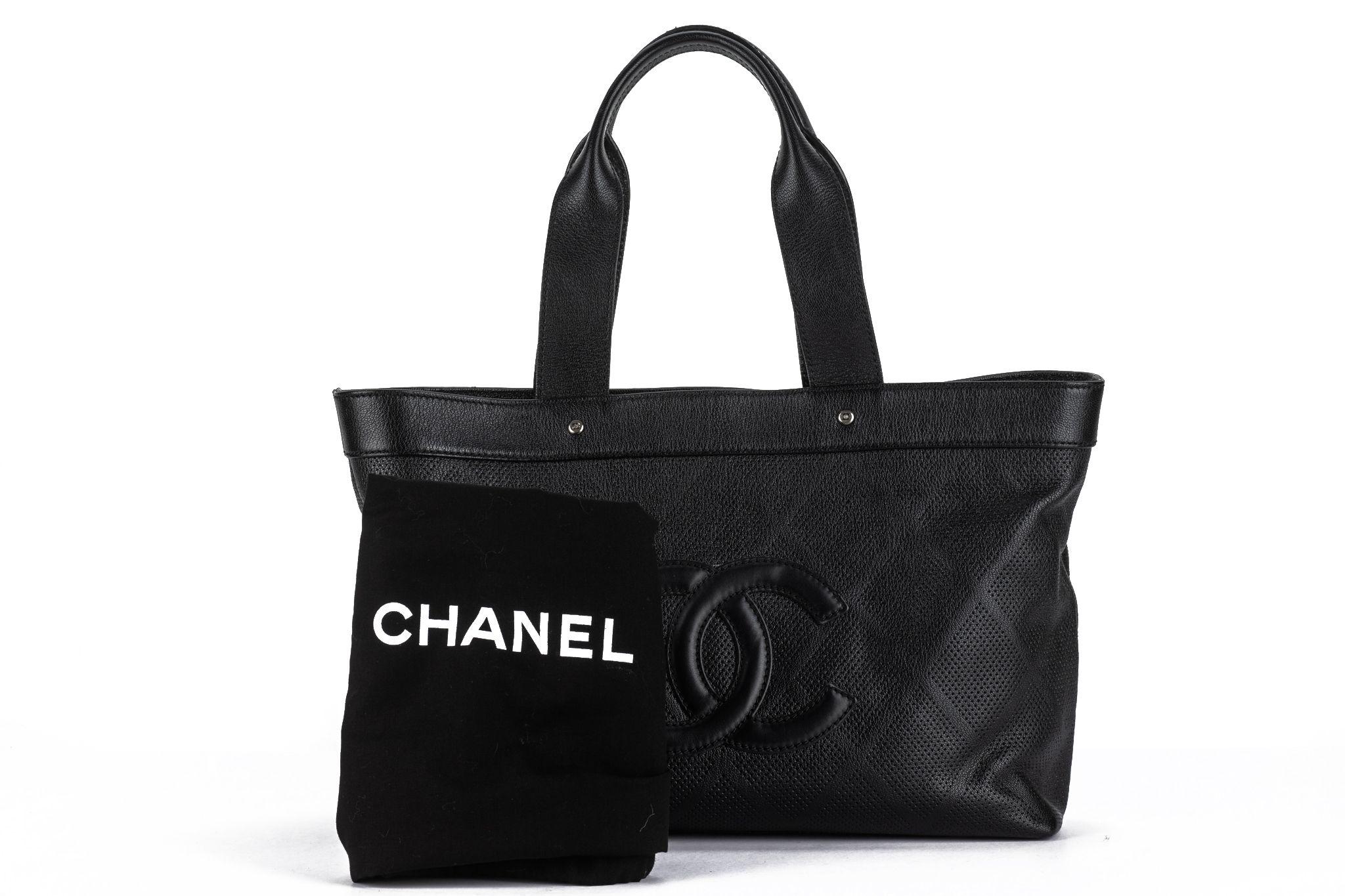 Chanel CC Perforated Leather Black Tote For Sale 13