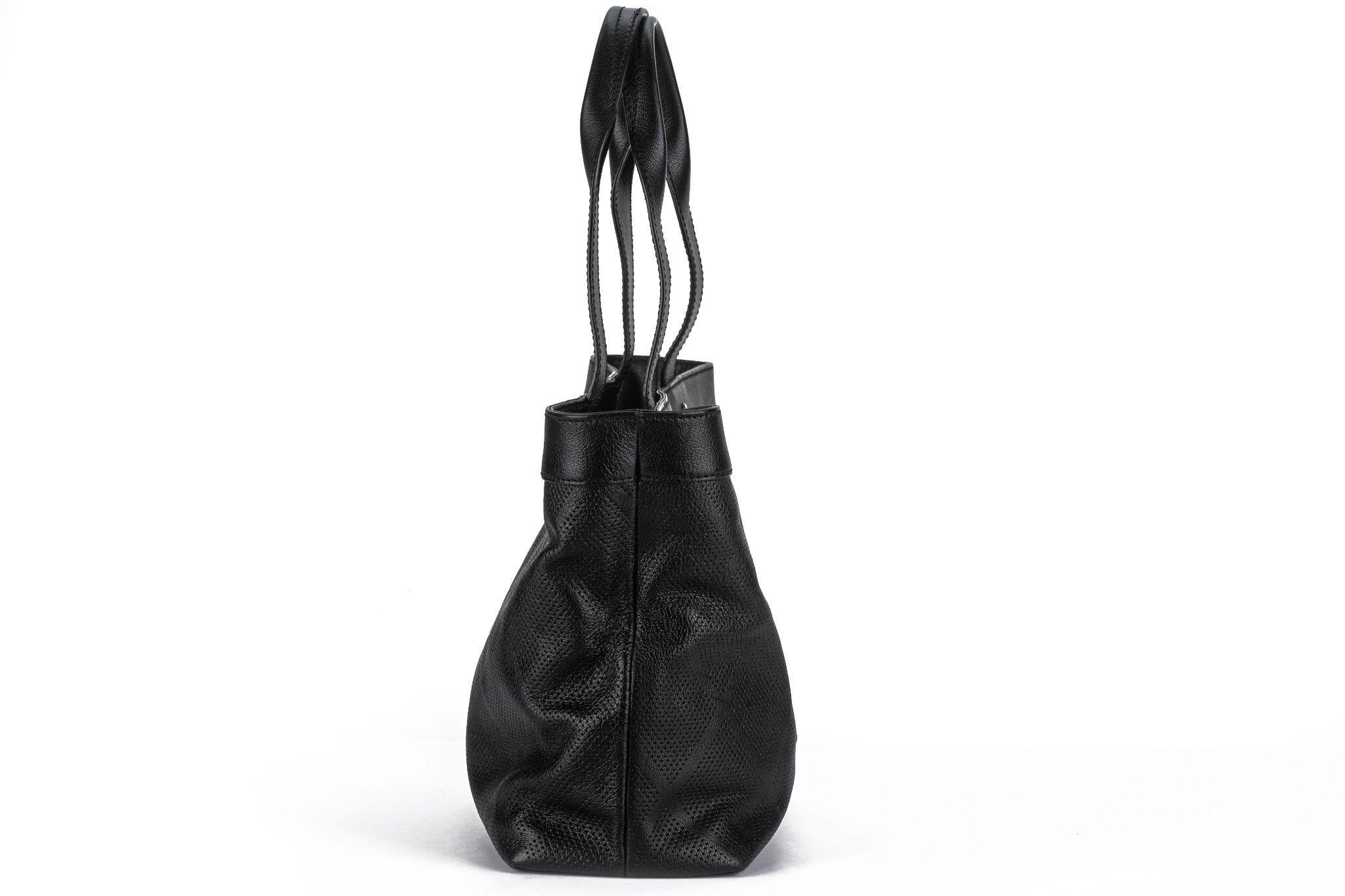Chanel CC Perforated Leather Black Tote In Excellent Condition For Sale In West Hollywood, CA