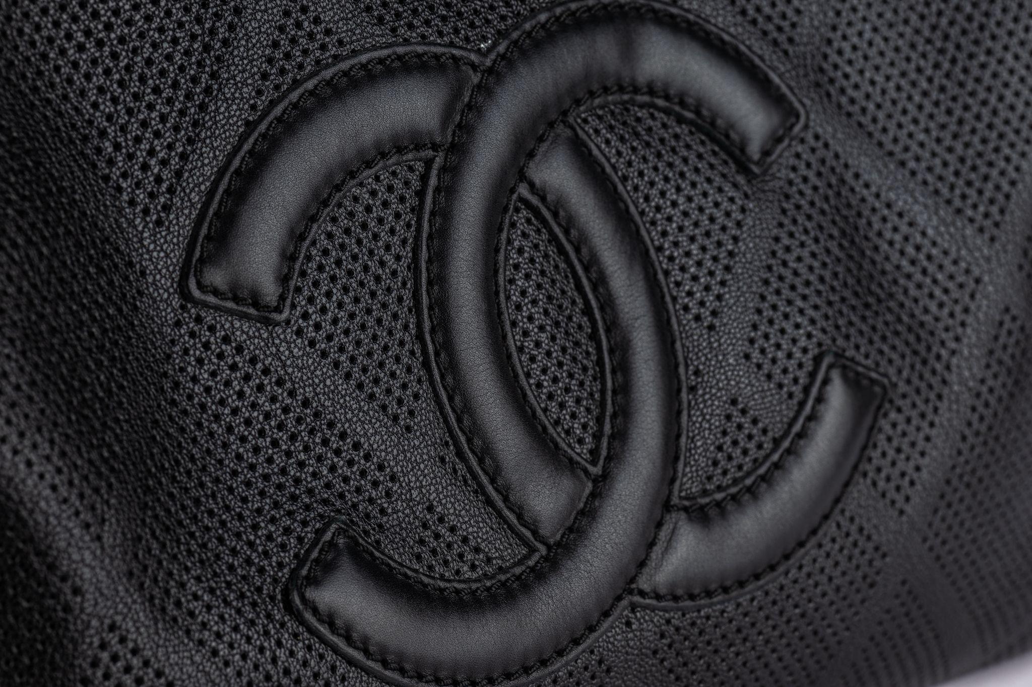 Chanel CC Perforated Leather Black Tote For Sale 2