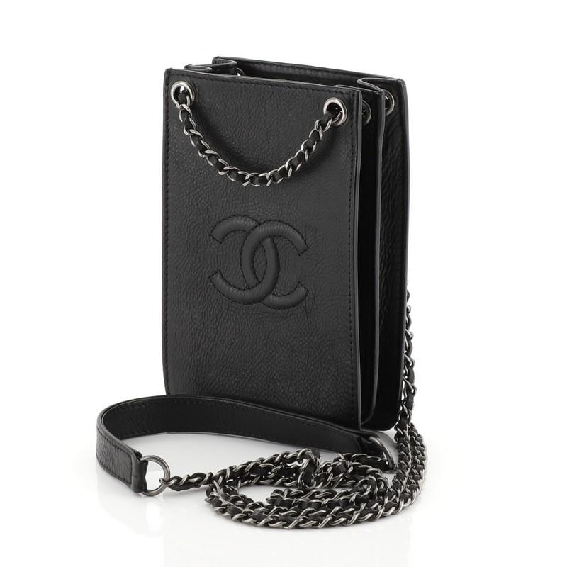 Black Chanel CC Phone Holder Crossbody Bag Calfskin