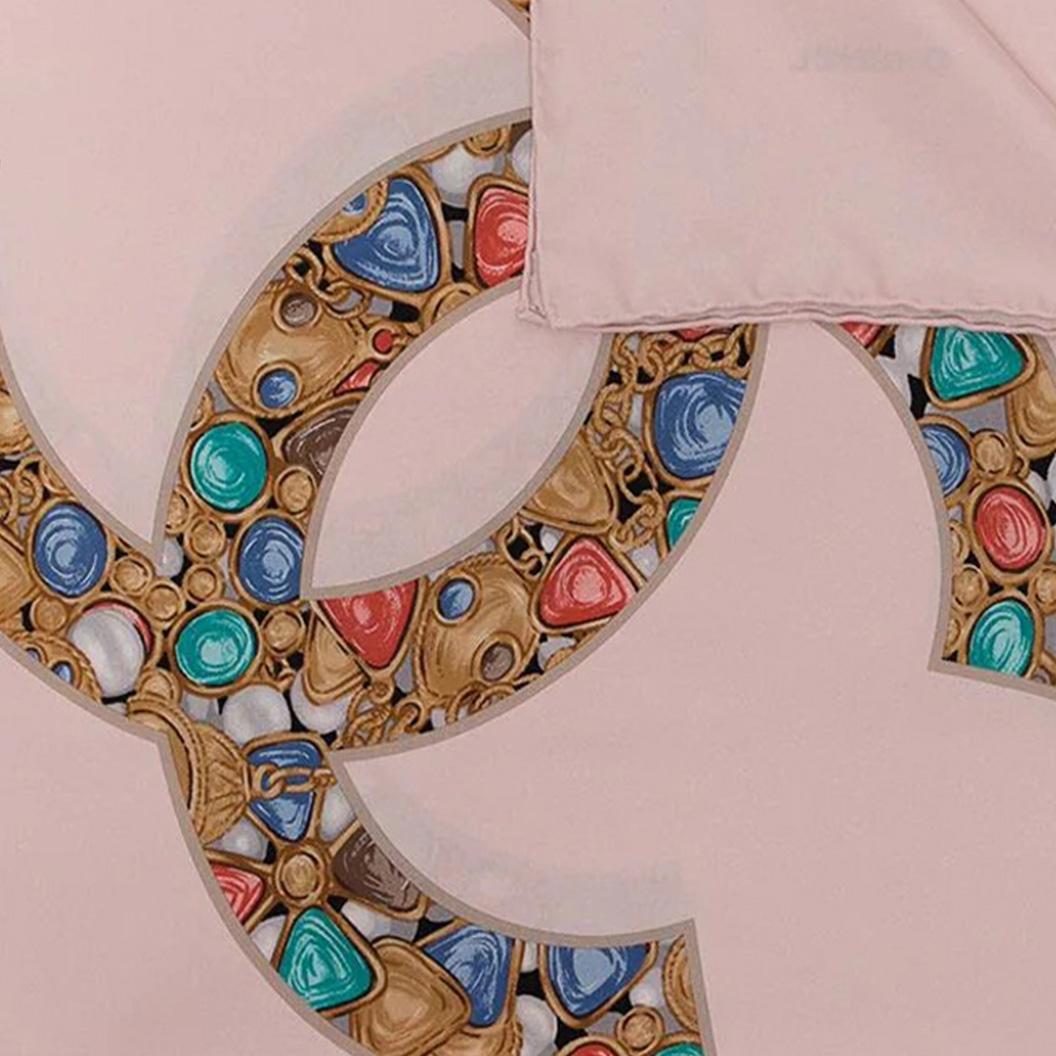 Beige Chanel CC Pink Jewellery Print Silk Scarf