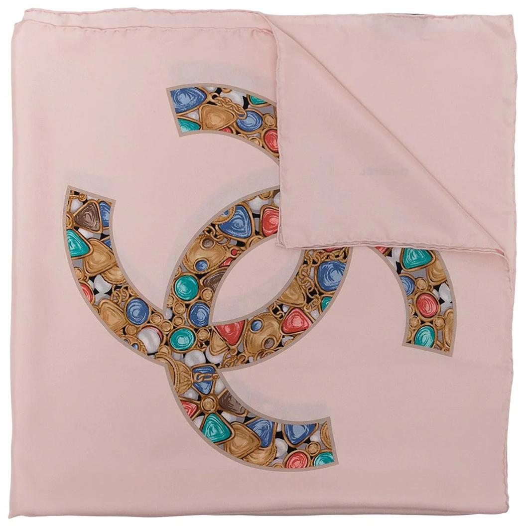 Chanel CC Pink Jewellery Print Silk Scarf