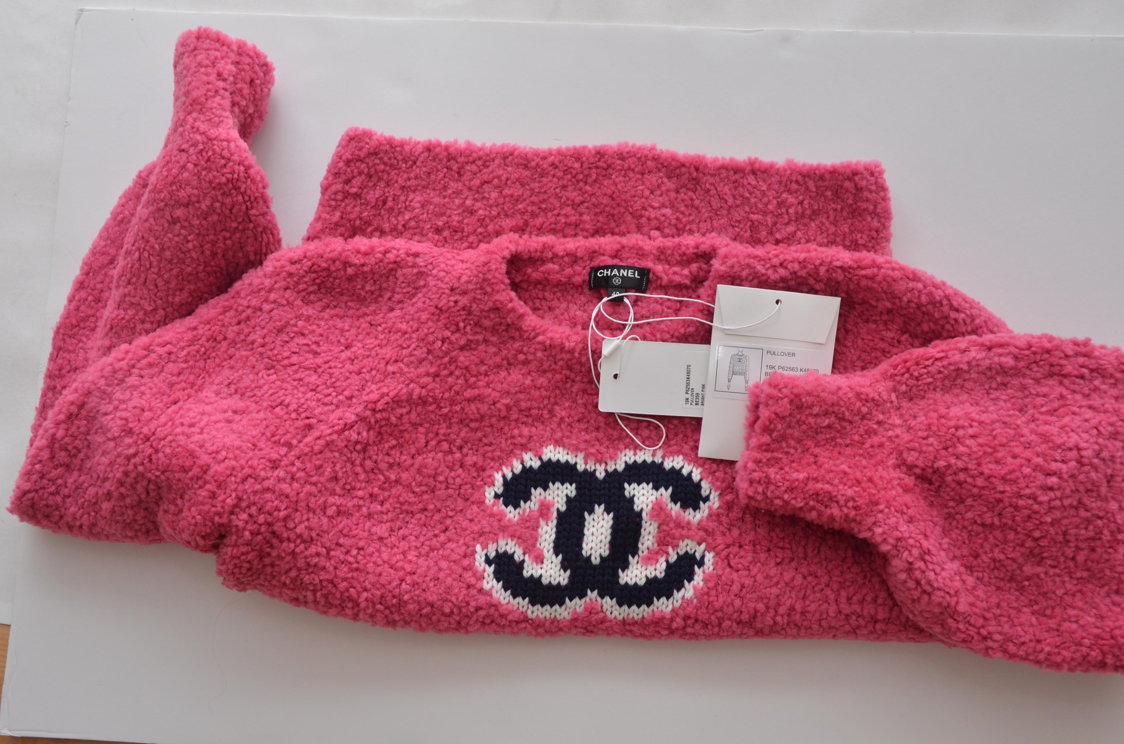chanel pink teddy sweater