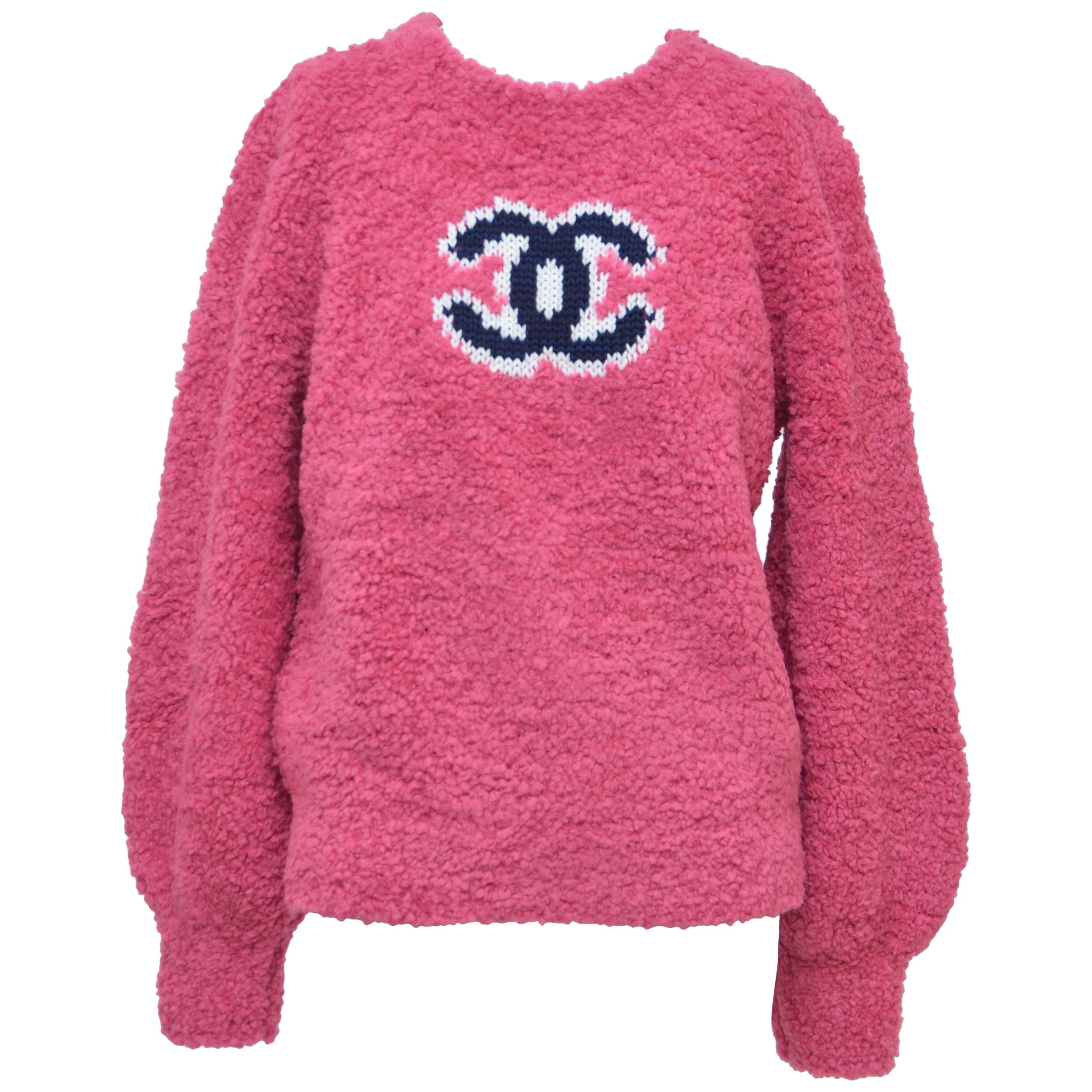 CHANEL CC Pink Teddy Sweater Jumper NEW Size 40FR