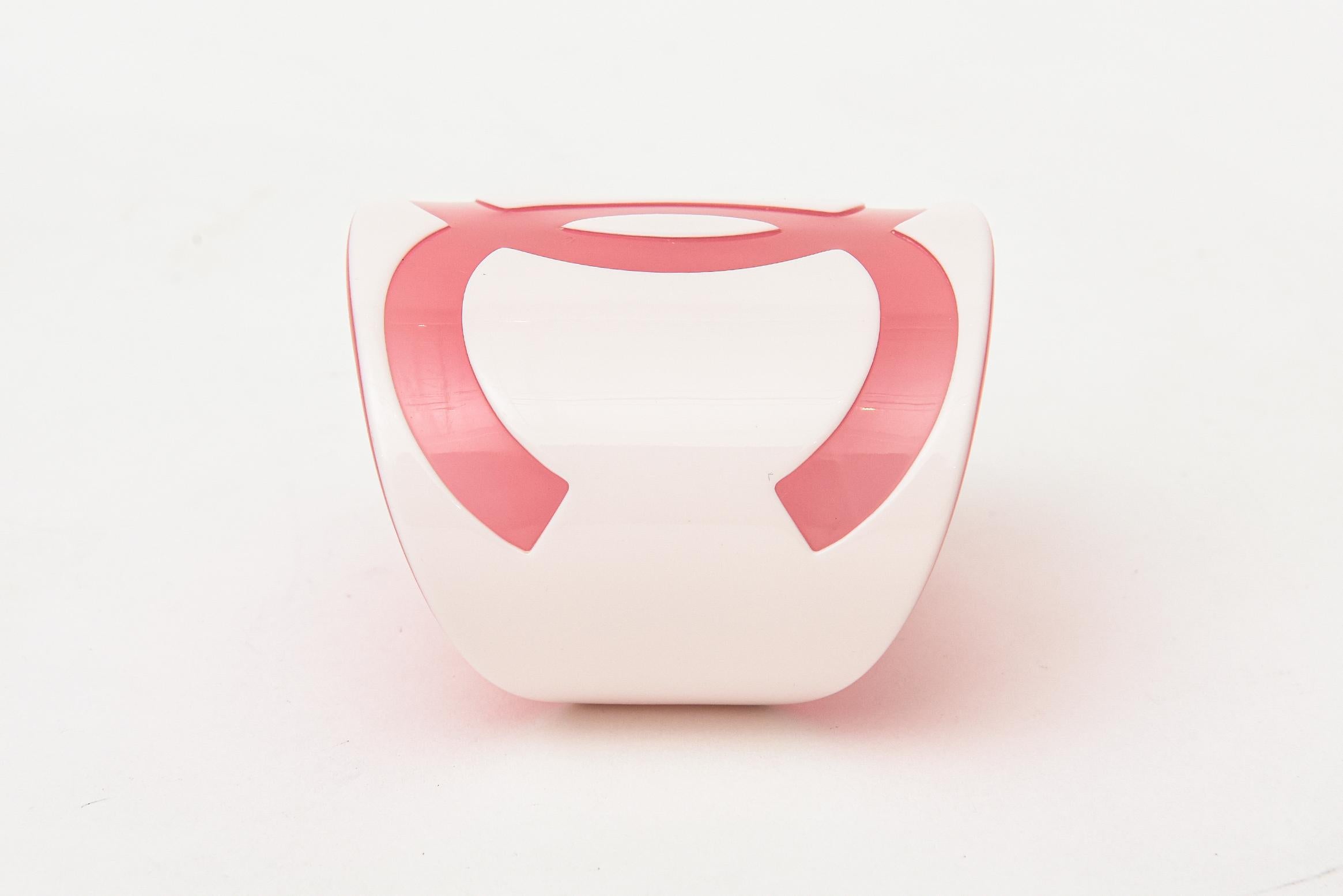 Modern Chanel CC Pink and White Plastic Wide Cuff Bracelet