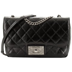Chanel CC Plate Flap Bag Quilted Glazed Calfskin Medium