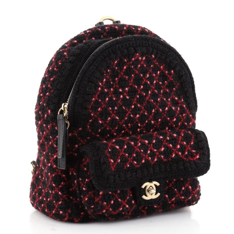 Black Chanel CC Pocket Backpack Knit Fabric and Leather Mini