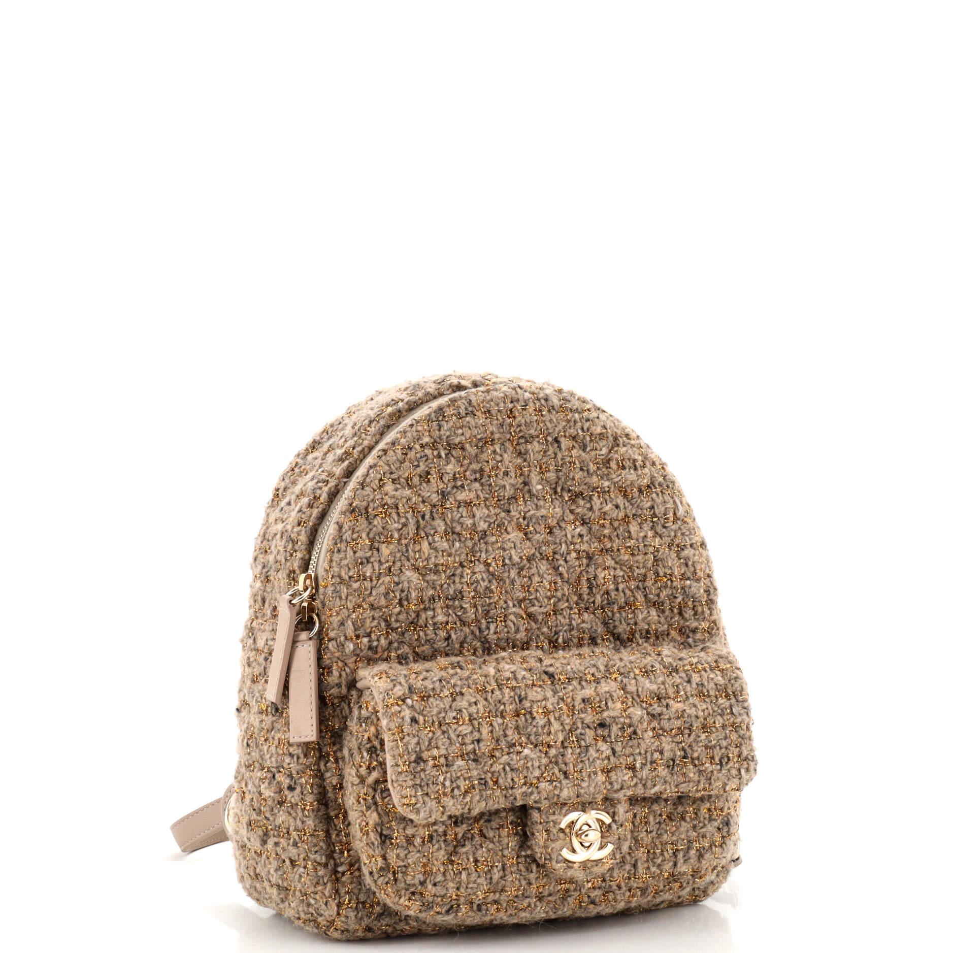 Chanel CC Pocket Backpack Quilted Tweed Mini In Good Condition In NY, NY