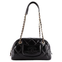 Chanel CC Pocket Chain Bowling Bag Quilted Crinkled Patent Small