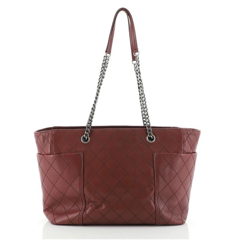Chanel CC Tasche mit Reißverschluss und Kette Tote aus genähtem Kalbsleder Medium (Braun)