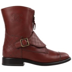 CHANEL "CC" Pre-Fall 2012 Brown English Countryside Quilted Strap Ankle Boots 
