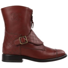 CHANEL "CC" Pre-Fall 2012 Brown English Countryside Quilted Strap Ankle Boots