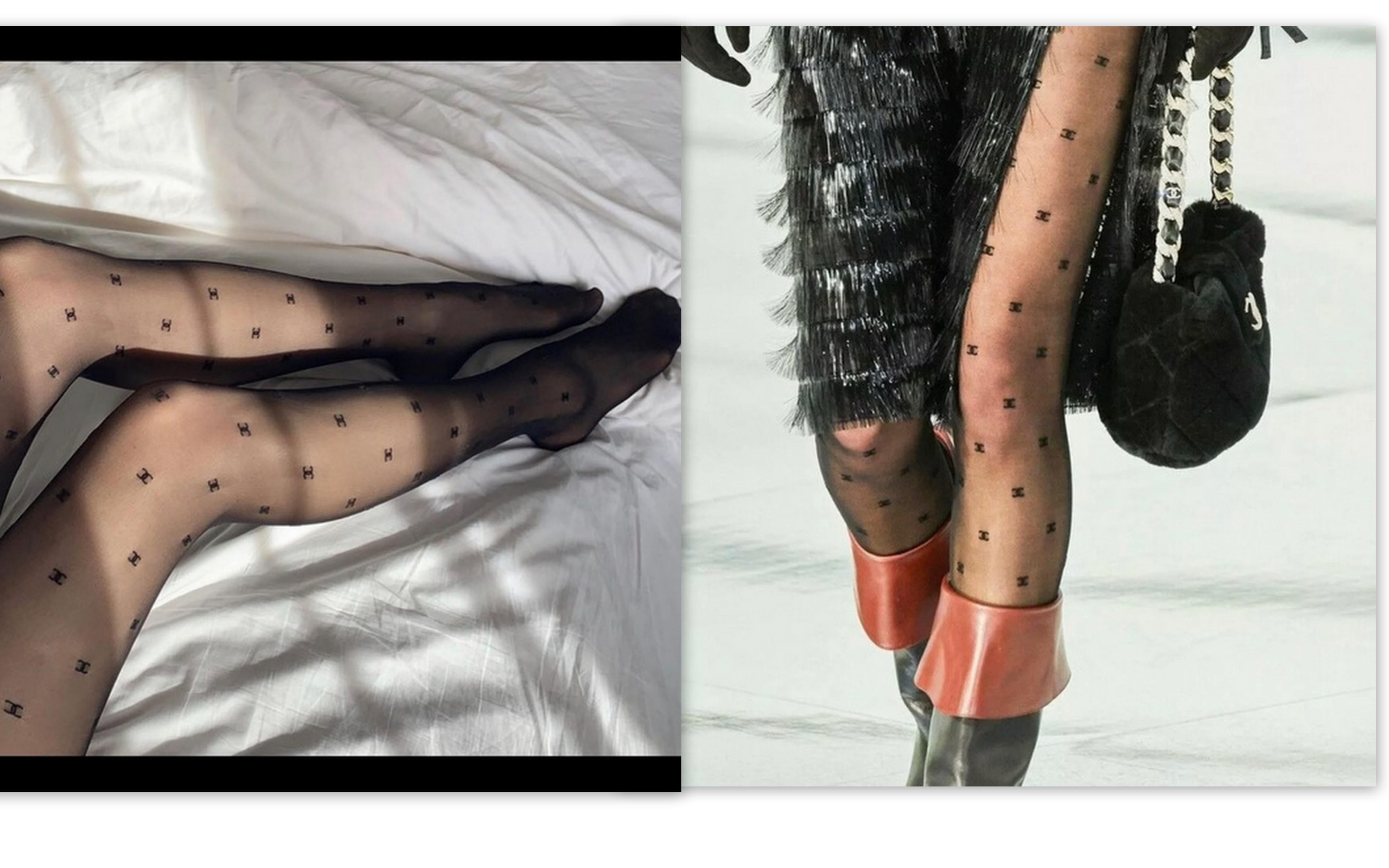 2022 Chanel Tights Black CC Plumetis M For Sale at 1stDibs