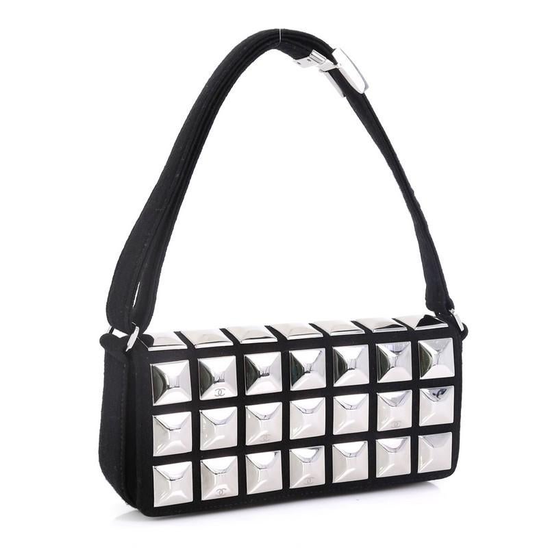 Black Chanel CC Pyramid Stud Flap Bag Embellished Jersey