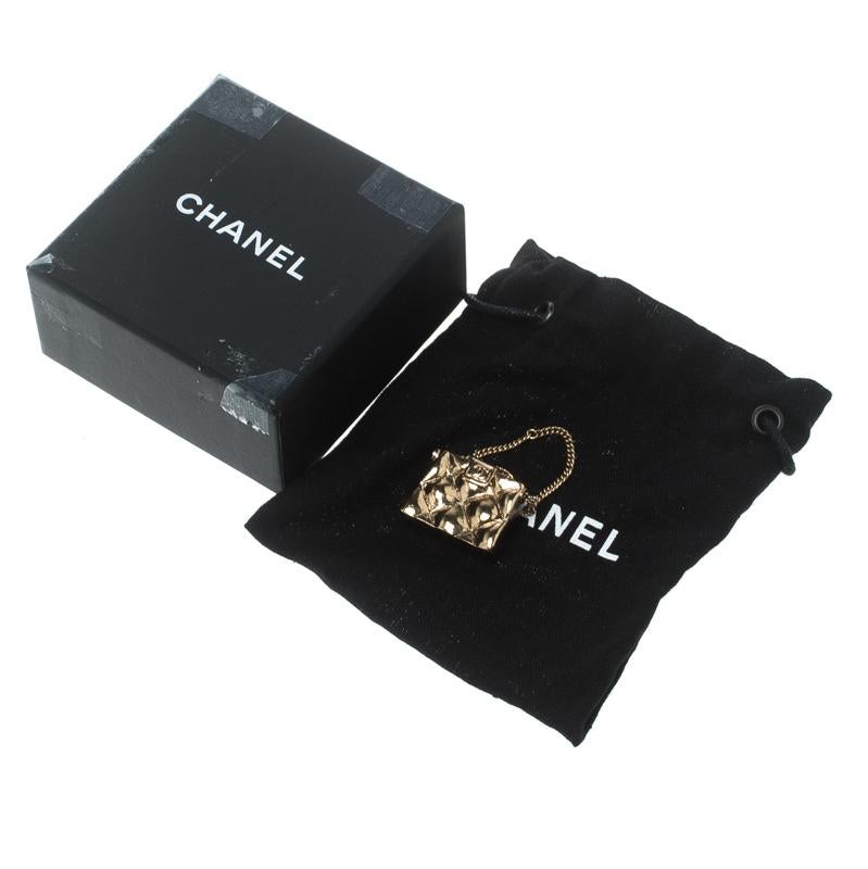 Contemporary Chanel CC Quilted Bag Gold Tone Pin Brooch
