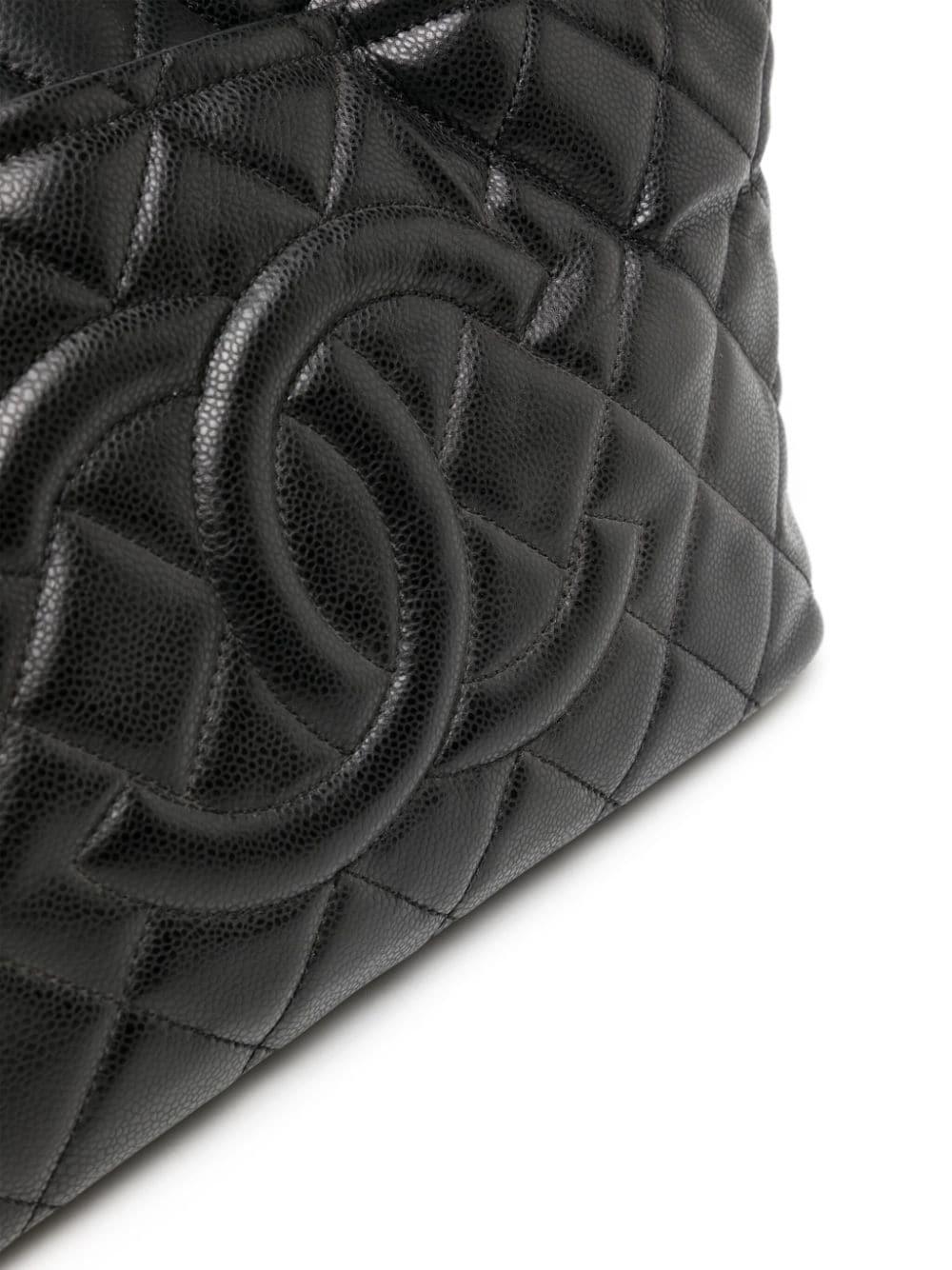 Women's or Men's Chanel CC Quilted Black Caviar Tote Bag