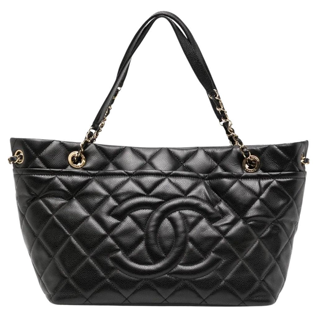 Chanel CC Quilted Black Caviar Tote Bag For Sale at 1stDibs