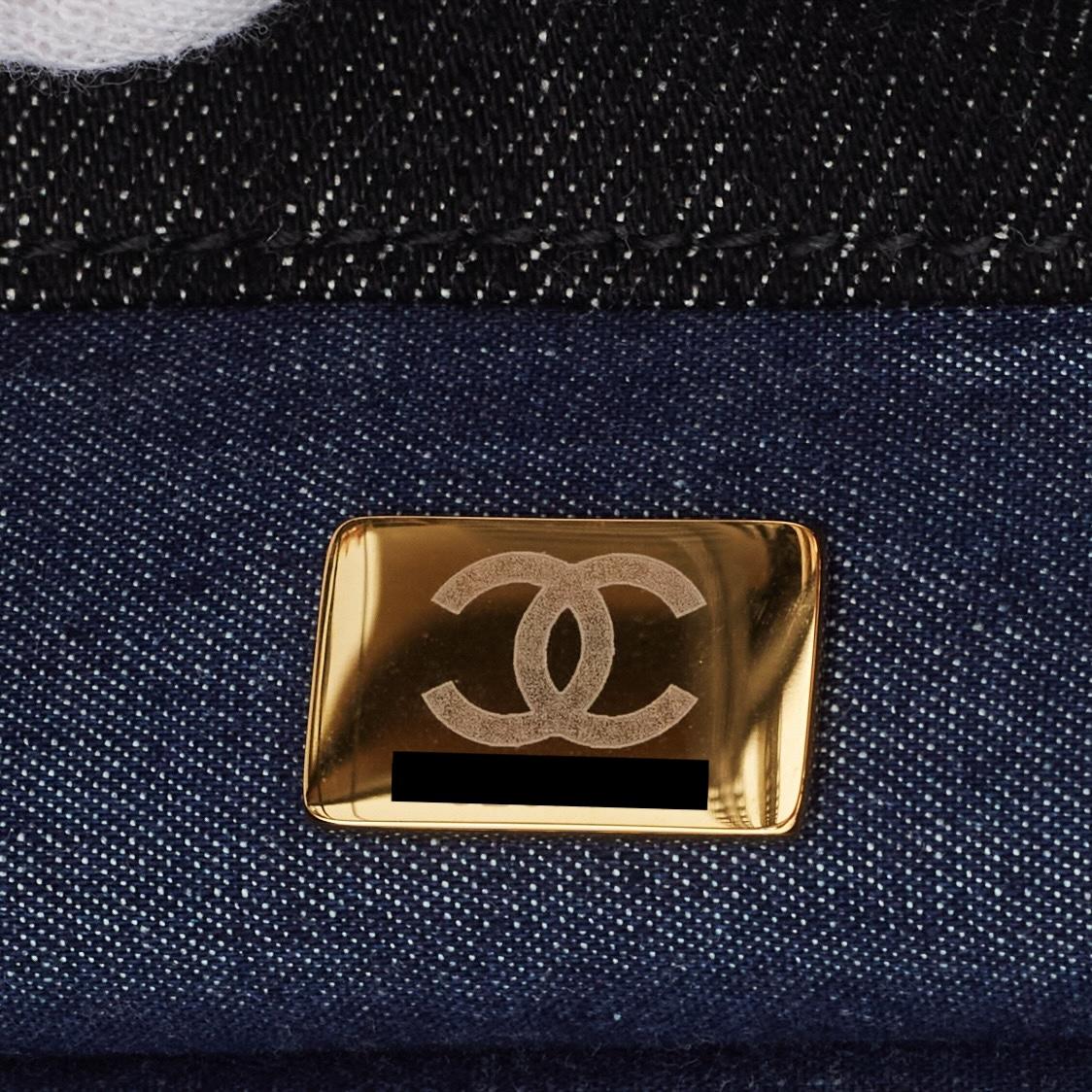 Chanel Cc Quilted Black Denim Medium Flap Bag (2022) For Sale 6