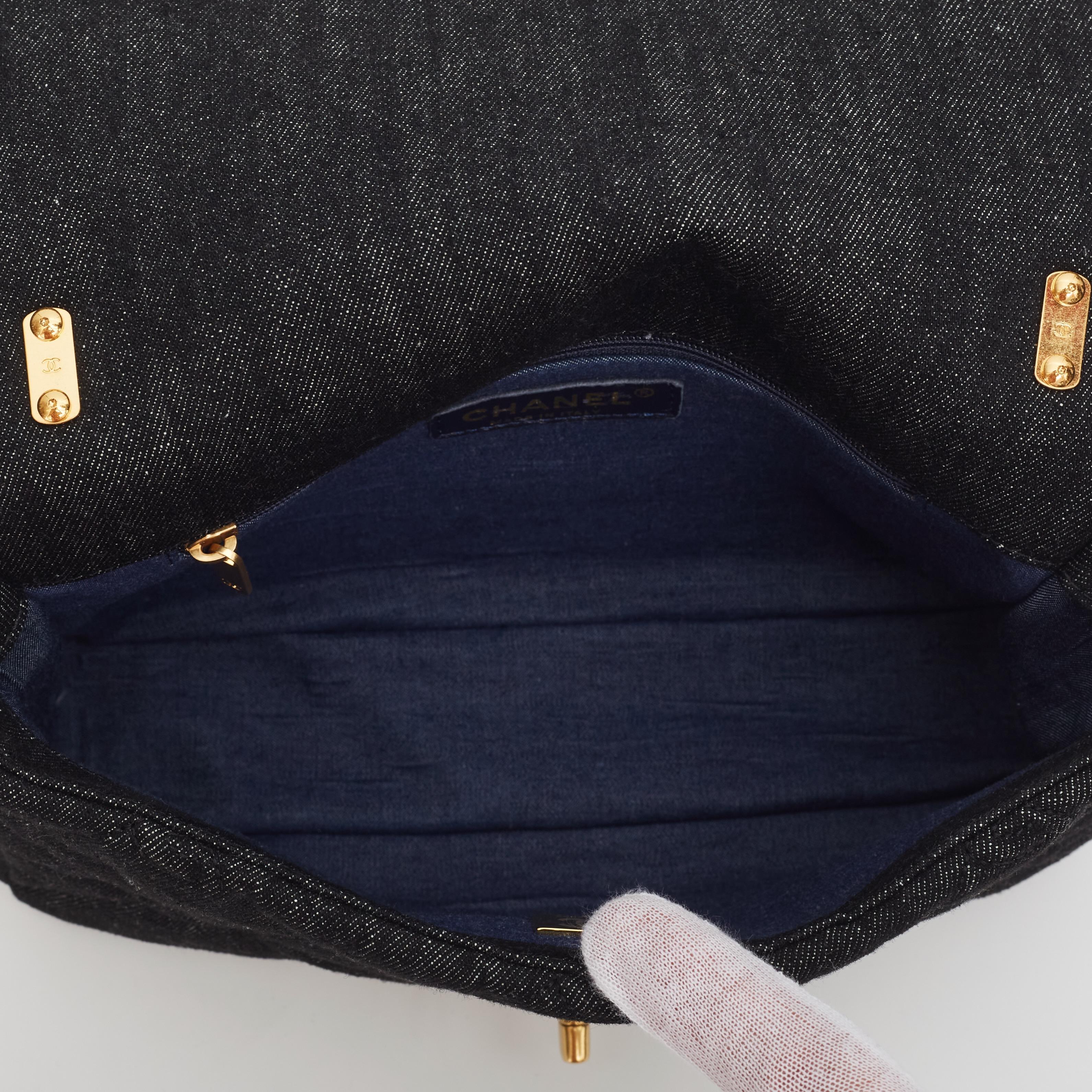 Chanel Cc Quilted Black Denim Medium Flap Bag (2022) For Sale 4
