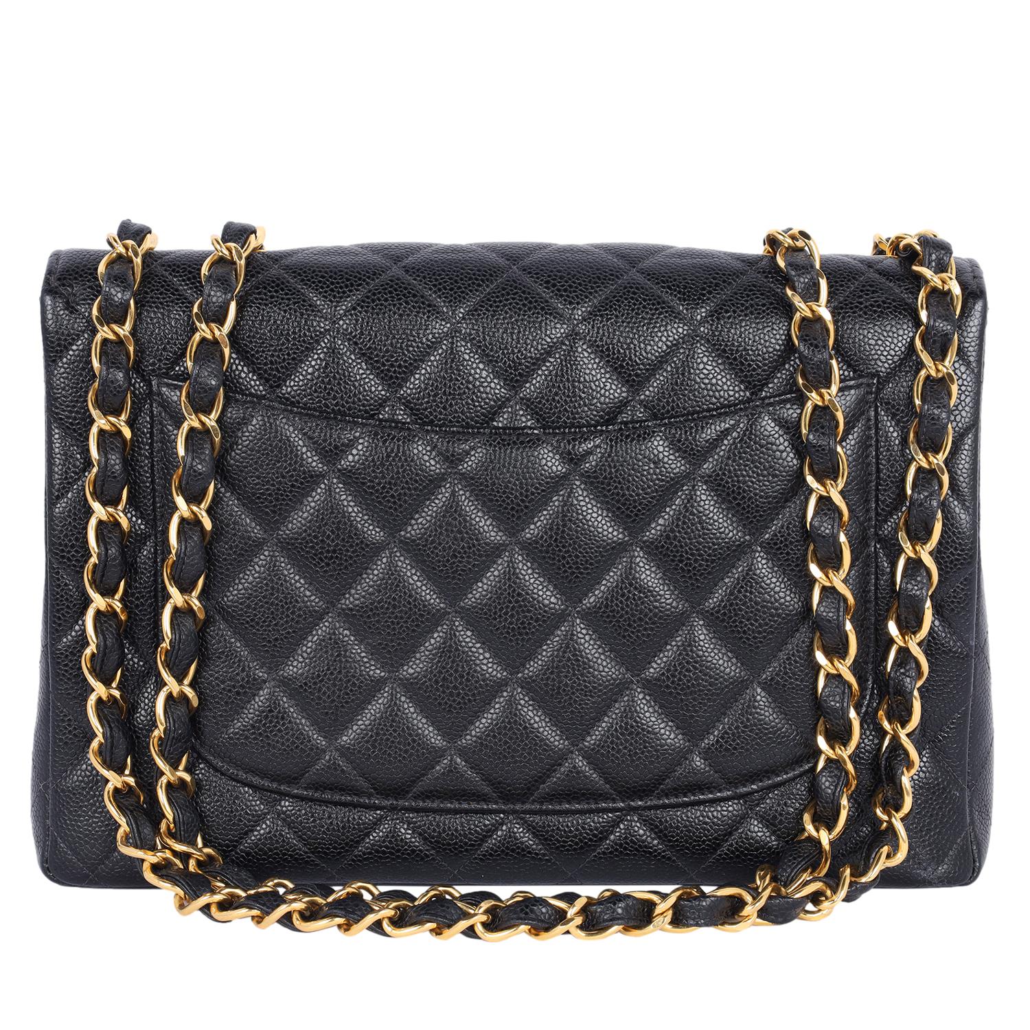 Chanel CC Quilted Jumbo Classic Caviar Leather Flap Bag For Sale 1