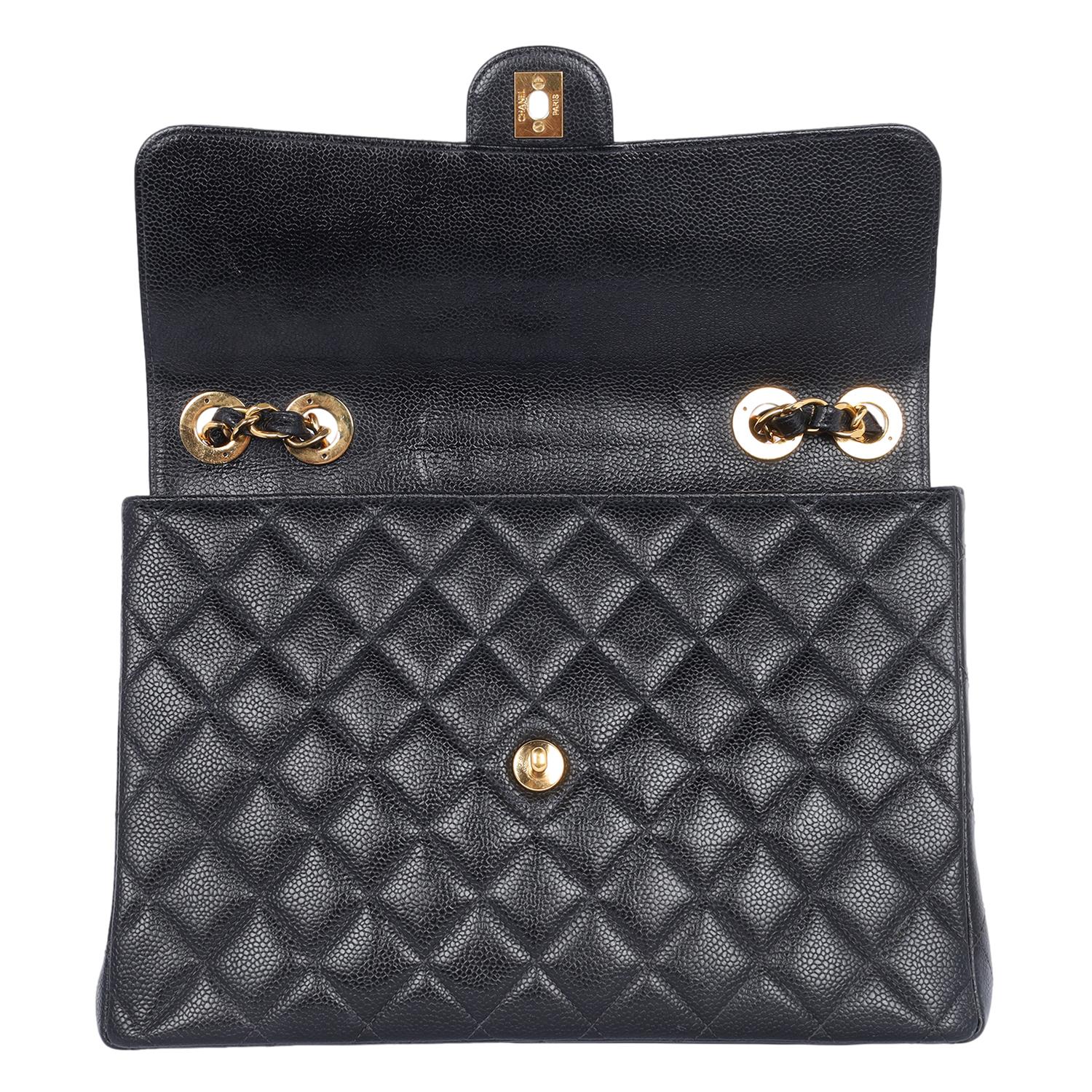 Chanel CC Quilted Jumbo Classic Caviar Leather Flap Bag For Sale 5