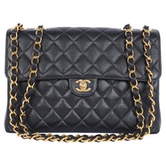 Chanel CC Quilted Jumbo Classic Caviar Leather Flap Bag