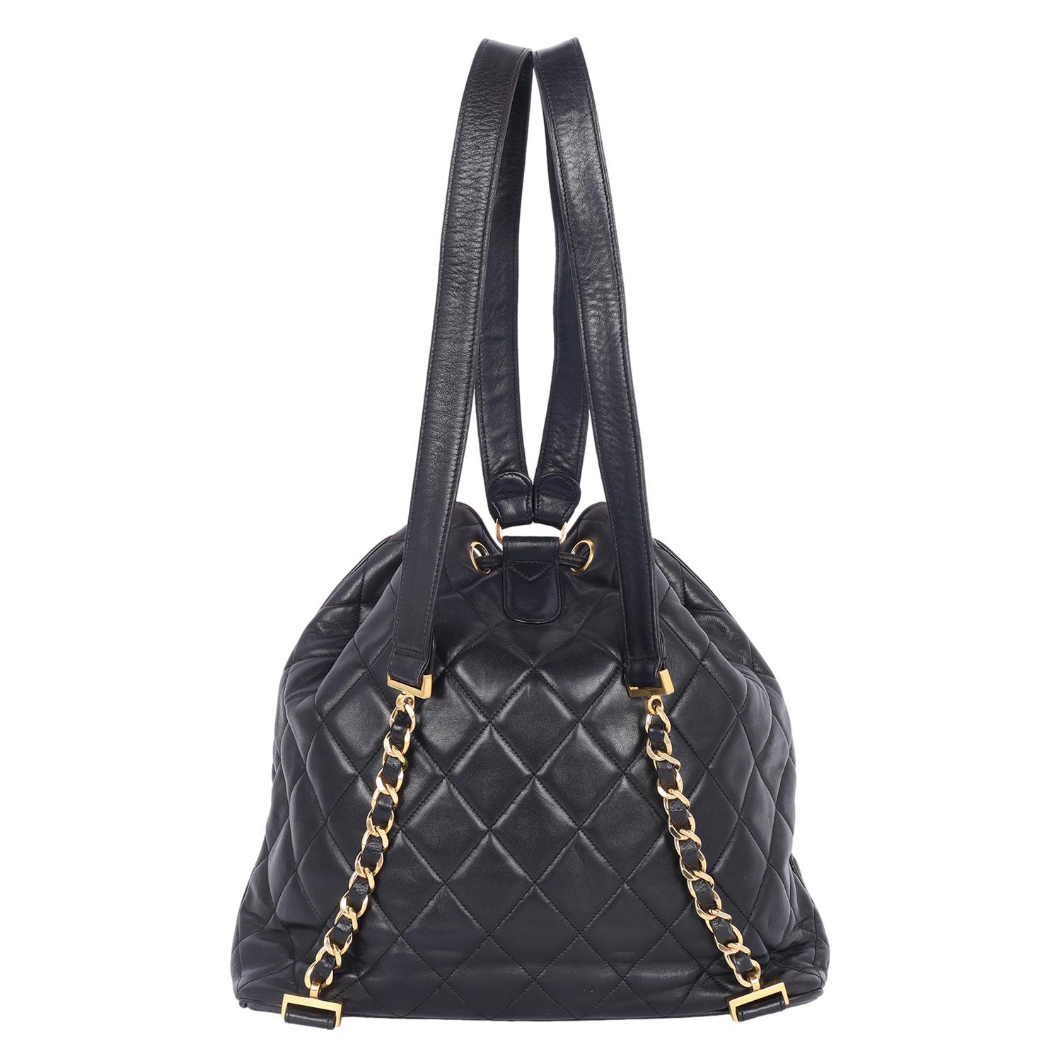 Chanel CC Quilted Lambskin Drawstring Backpack In Good Condition For Sale In Salt Lake Cty, UT