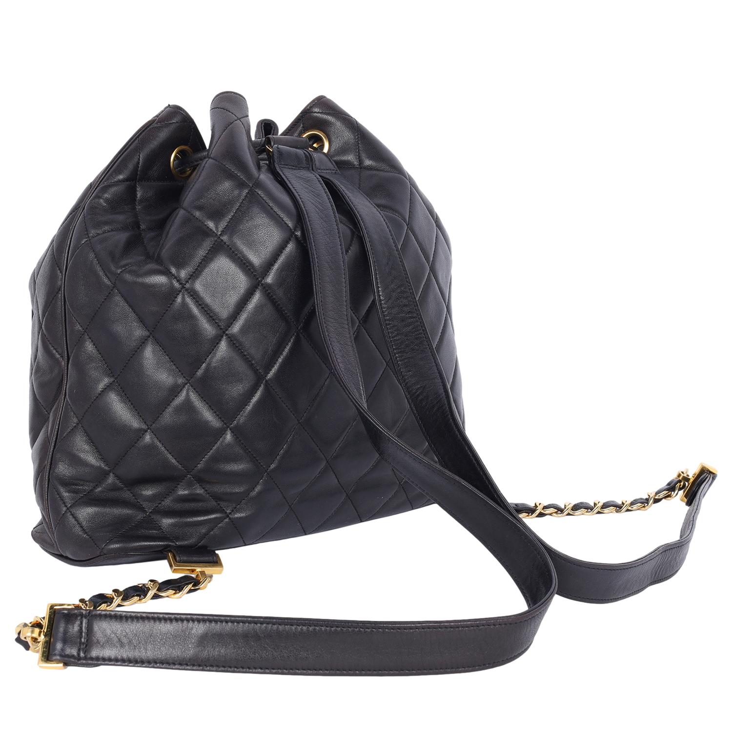Women's Chanel CC Quilted Lambskin Drawstring Backpack For Sale