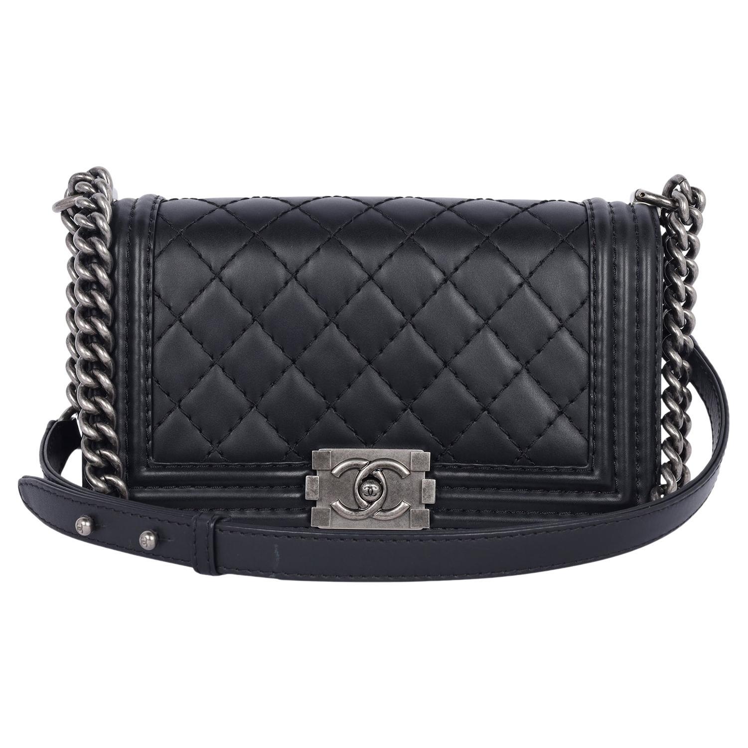 Chanel Black Quilted Leather Boy Bag Medium Black