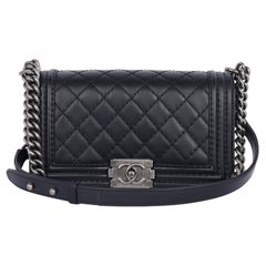 Chanel Black Quilted Leather Boy Bag Medium Black