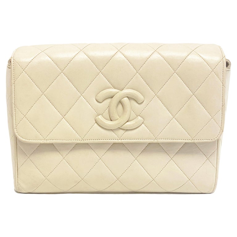 Chanel Cc Quilted Leather Flap Ecru Gold Tone Shoulder Bag Crossbody For Sale At 1stdibs