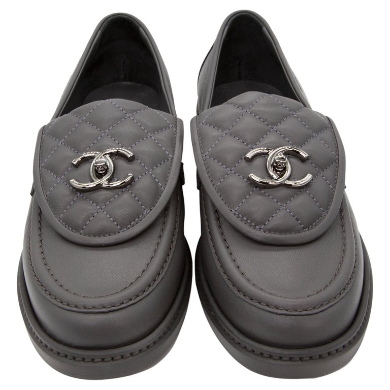 CHANEL Leather Quilted Tab Turn Lock CC Loafers Moccasin Flat
