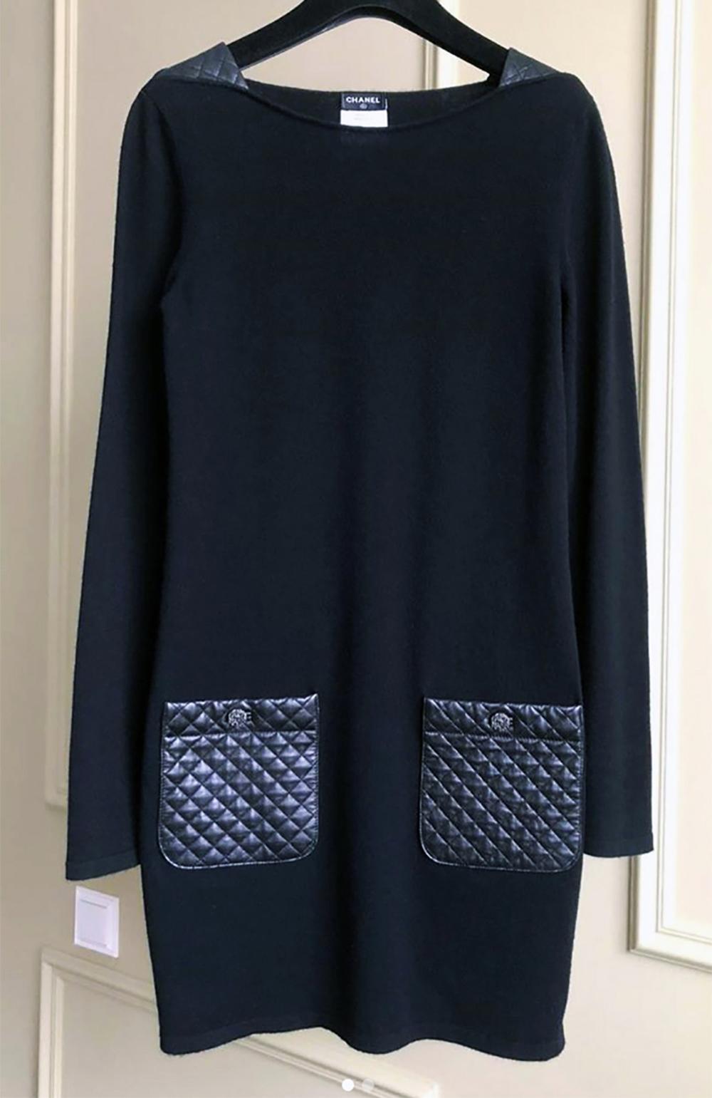 Chanel CC Quilted Leather Pockets Dress In Excellent Condition In Dubai, AE