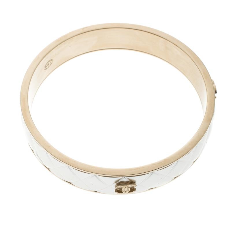 Contemporary Chanel CC Quilted Two Tone Metal Bangle Bracelet