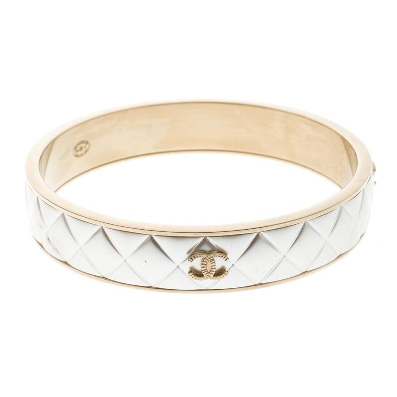 Women's Chanel CC Quilted Two Tone Metal Bangle Bracelet